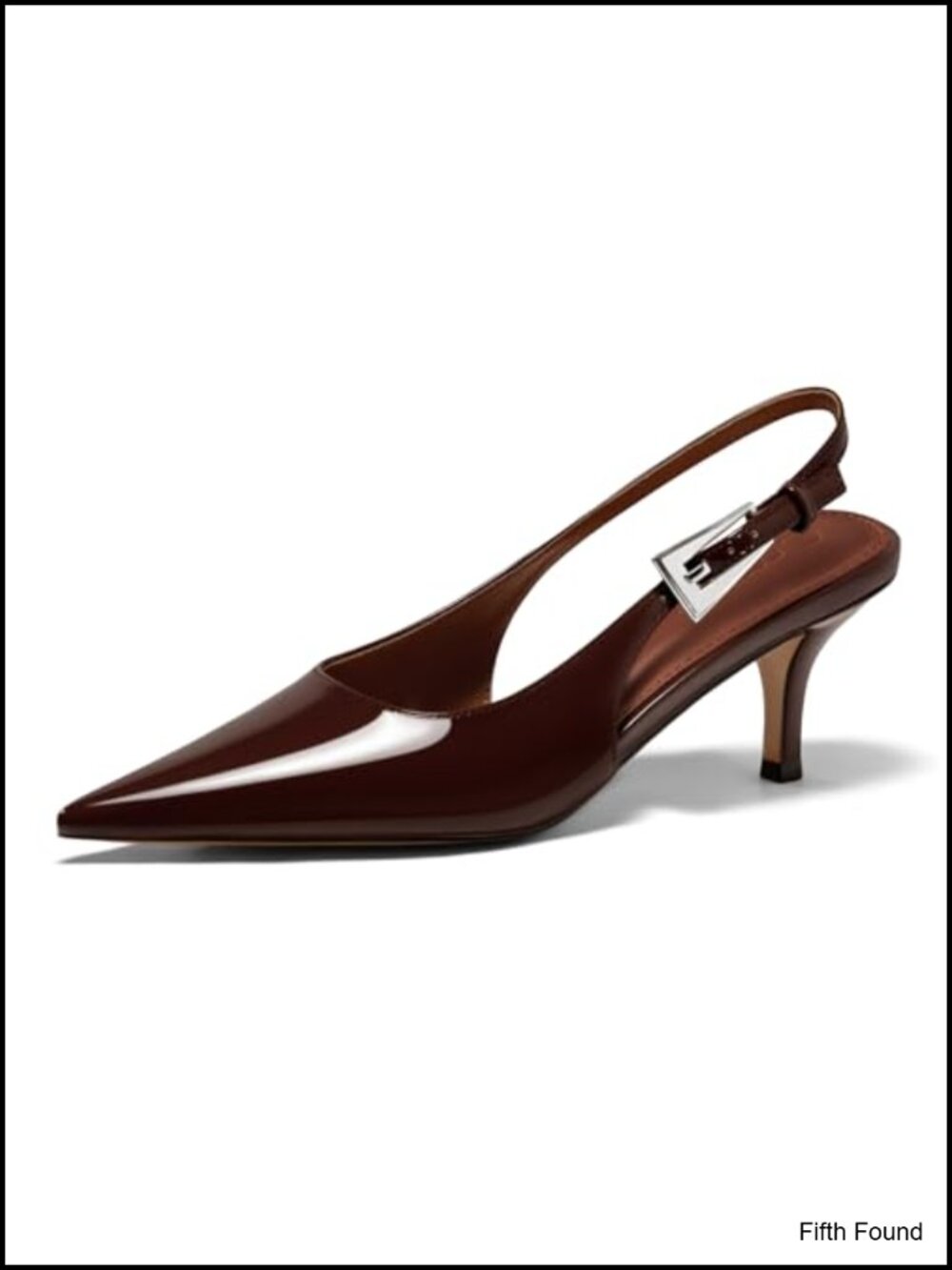 Kitten Heel Slingback Pumps Pointed Toe Faux Leather Dress Shoes